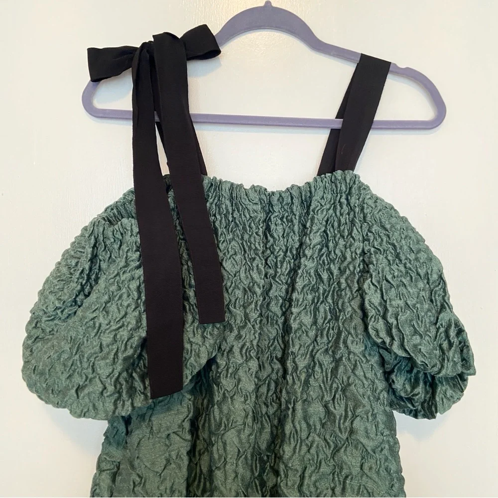$1,600 Ulla Johnson Runway Francoise Green Wool Silk Smocked Gown - Picture 5 of 14
